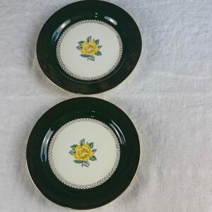 Homer Laughlin Black and Yellow Floral Bread or Salad Plates